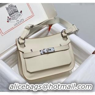 Good Taste Hermes Jyspiere Mini bag in Swift Leather with Canvas Strap 0908 Cream White/Silver 2023