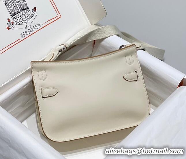 Good Taste Hermes Jyspiere Mini bag in Swift Leather with Canvas Strap 0908 Cream White/Silver 2023