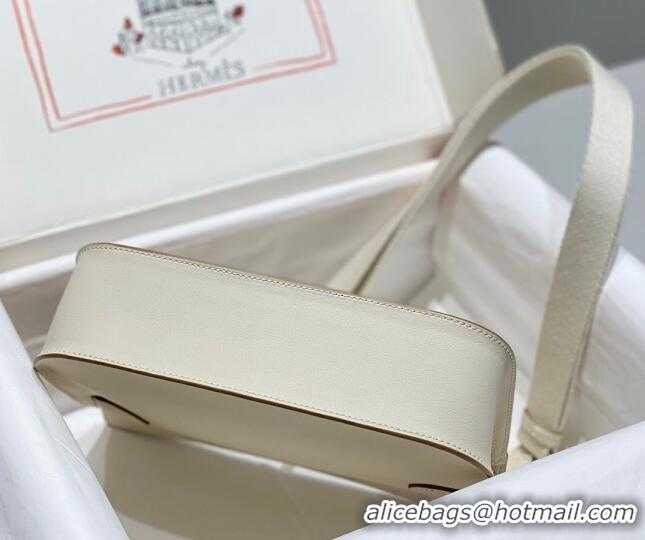 Good Taste Hermes Jyspiere Mini bag in Swift Leather with Canvas Strap 0908 Cream White/Silver 2023