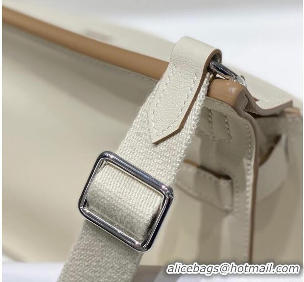 Good Taste Hermes Jyspiere Mini bag in Swift Leather with Canvas Strap 0908 Cream White/Silver 2023