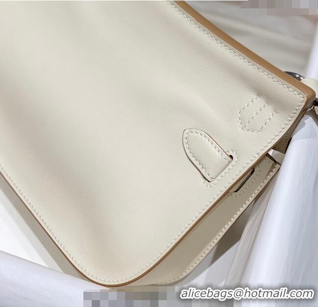 Good Taste Hermes Jyspiere Mini bag in Swift Leather with Canvas Strap 0908 Cream White/Silver 2023