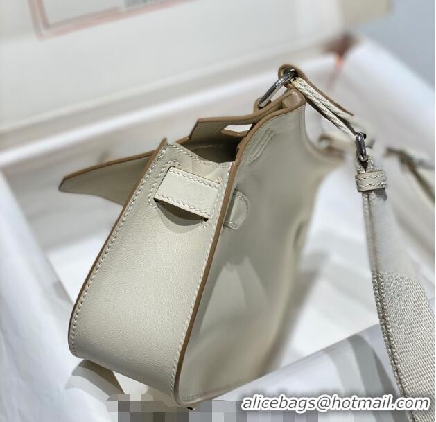 Good Taste Hermes Jyspiere Mini bag in Swift Leather with Canvas Strap 0908 Cream White/Silver 2023