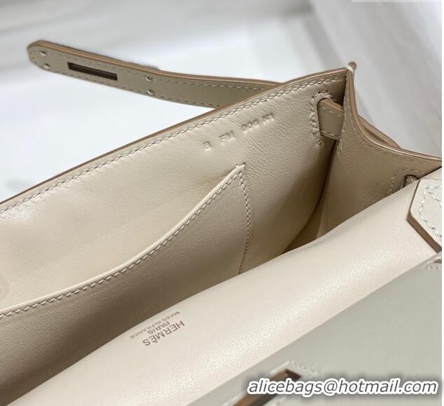 Good Taste Hermes Jyspiere Mini bag in Swift Leather with Canvas Strap 0908 Cream White/Silver 2023