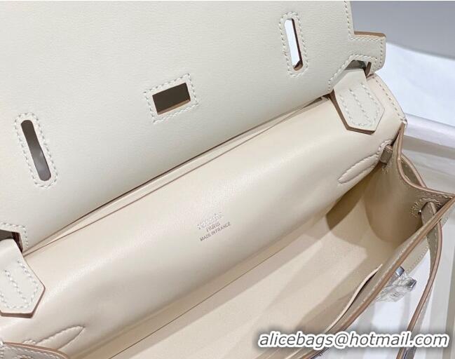 Good Taste Hermes Jyspiere Mini bag in Swift Leather with Canvas Strap 0908 Cream White/Silver 2023