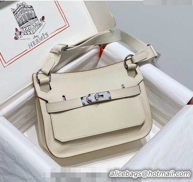 Good Taste Hermes Jyspiere Mini bag in Swift Leather with Canvas Strap 0908 Cream White/Silver 2023