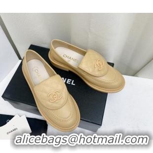 Top Quality Chanel Lambskin Loafers with CC Foldover G45474 Beige 1201078