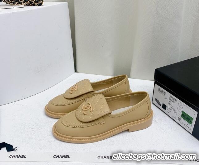 Top Quality Chanel Lambskin Loafers with CC Foldover G45474 Beige 1201078