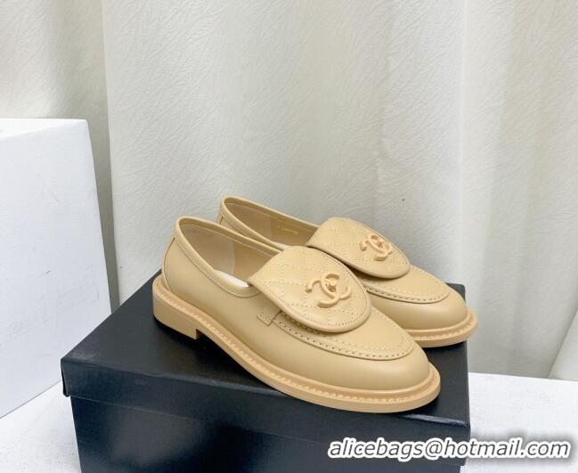 Top Quality Chanel Lambskin Loafers with CC Foldover G45474 Beige 1201078