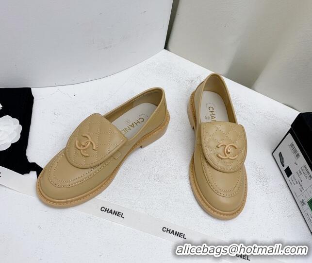 Top Quality Chanel Lambskin Loafers with CC Foldover G45474 Beige 1201078