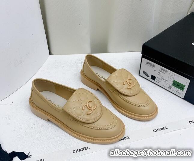 Top Quality Chanel Lambskin Loafers with CC Foldover G45474 Beige 1201078