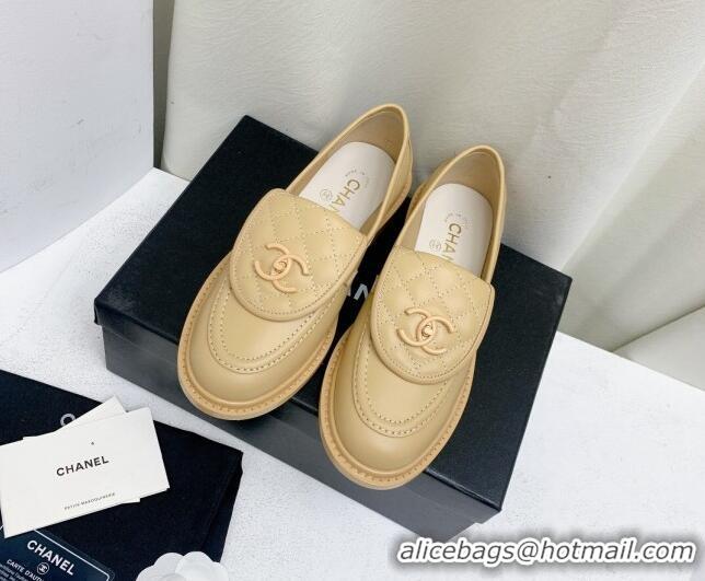 Top Quality Chanel Lambskin Loafers with CC Foldover G45474 Beige 1201078