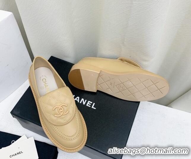 Top Quality Chanel Lambskin Loafers with CC Foldover G45474 Beige 1201078