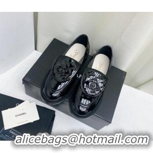 Best Price Chanel Patent Calfskin Loafers with CC Foldover G45474 Black 1201079