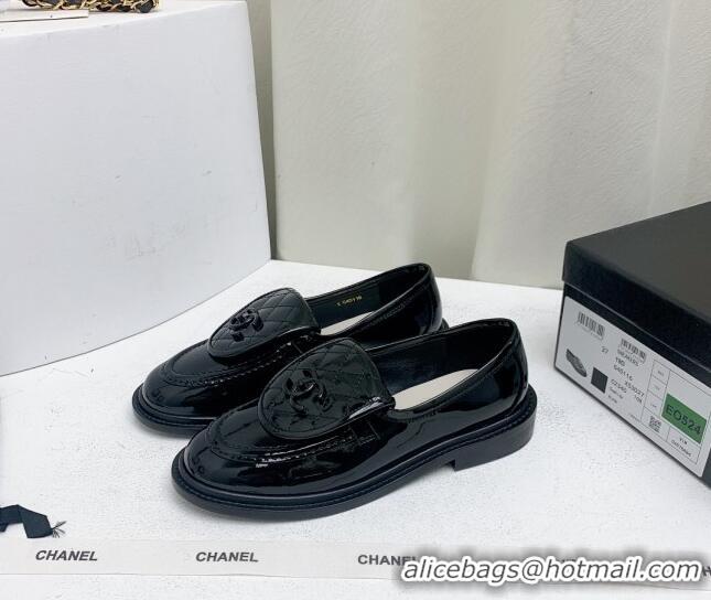 Best Price Chanel Patent Calfskin Loafers with CC Foldover G45474 Black 1201079