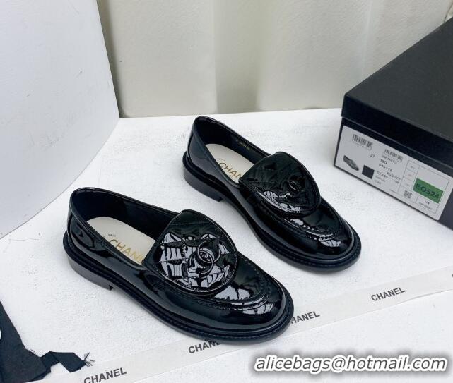 Best Price Chanel Patent Calfskin Loafers with CC Foldover G45474 Black 1201079