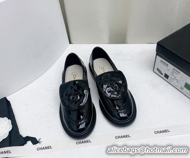 Best Price Chanel Patent Calfskin Loafers with CC Foldover G45474 Black 1201079