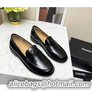 Stylish Chanel Patent Calfskin Loafers Black 201080