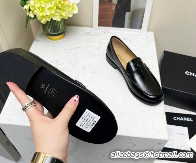 Stylish Chanel Patent Calfskin Loafers Black 201080