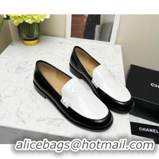 Hot Style Chanel Patent Calfskin Loafers Black/White 201081