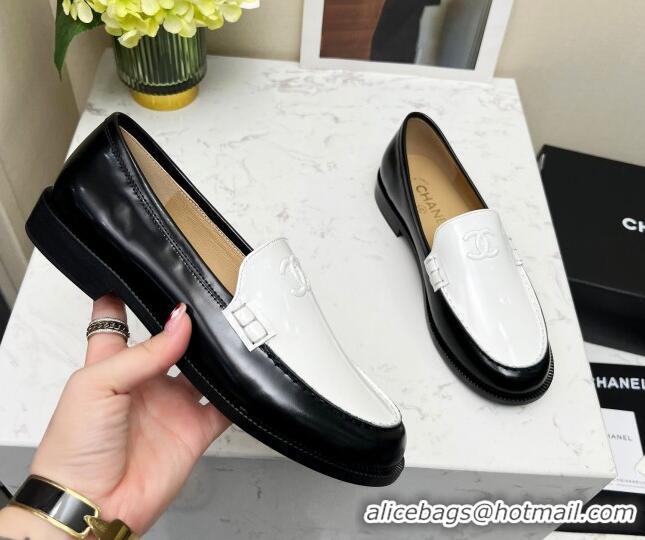 Hot Style Chanel Patent Calfskin Loafers Black/White 201081