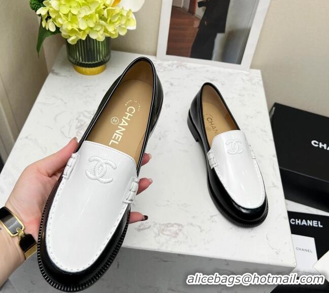 Hot Style Chanel Patent Calfskin Loafers Black/White 201081