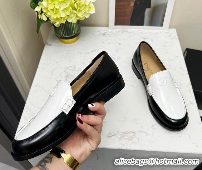 Hot Style Chanel Patent Calfskin Loafers Black/White 201081