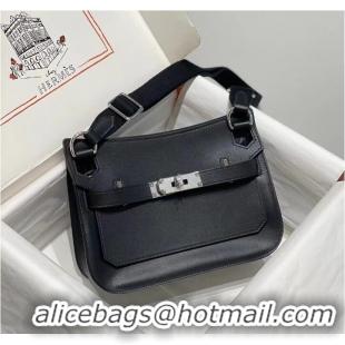 Top Design Hermes Jyspiere Mini bag in Swift Leather with Canvas Strap 0908 Black/Silver 2023