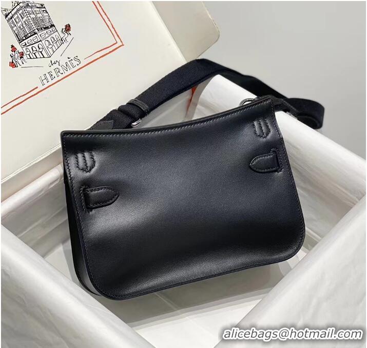 Top Design Hermes Jyspiere Mini bag in Swift Leather with Canvas Strap 0908 Black/Silver 2023