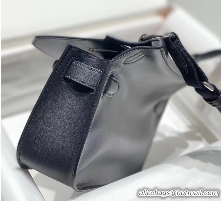 Top Design Hermes Jyspiere Mini bag in Swift Leather with Canvas Strap 0908 Black/Silver 2023