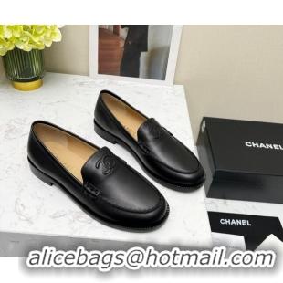 Pretty Style Chanel Calfskin Loafers Black Leather 201082