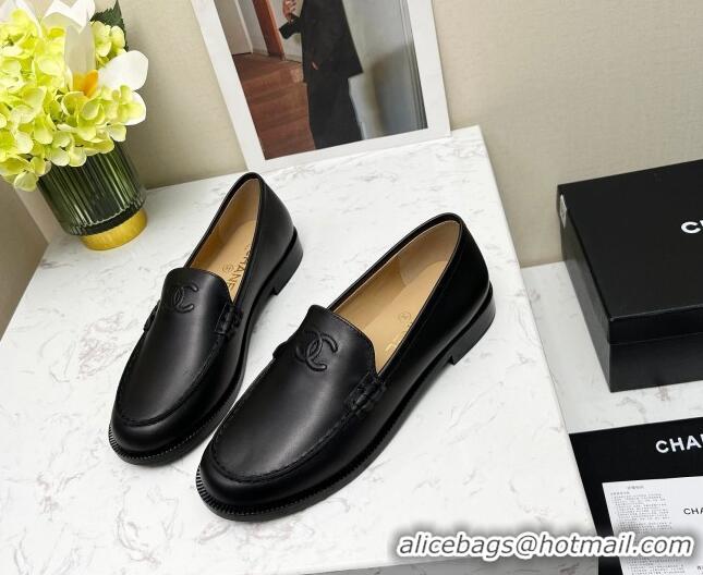 Pretty Style Chanel Calfskin Loafers Black Leather 201082