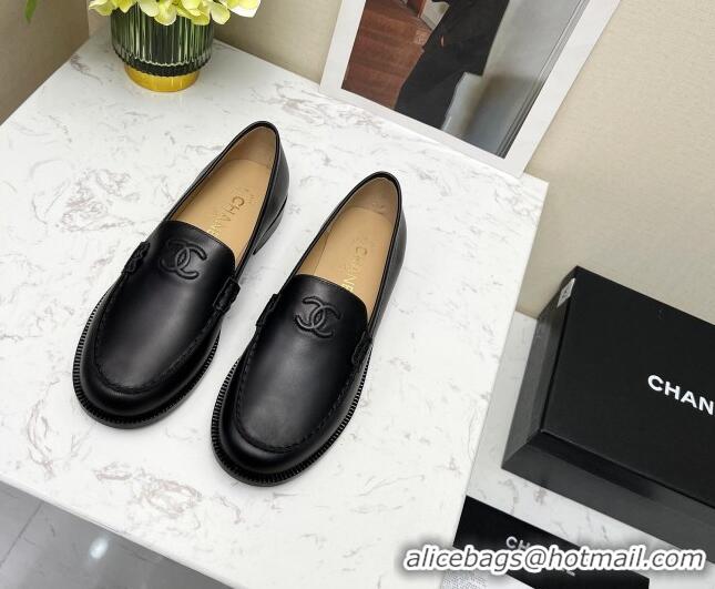 Pretty Style Chanel Calfskin Loafers Black Leather 201082