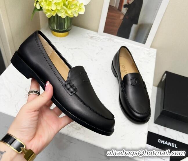 Pretty Style Chanel Calfskin Loafers Black Leather 201082