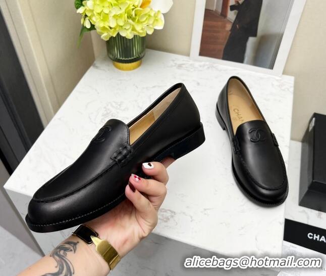 Pretty Style Chanel Calfskin Loafers Black Leather 201082