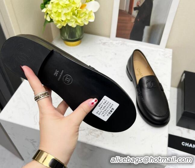 Pretty Style Chanel Calfskin Loafers Black Leather 201082