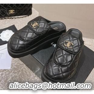 Purchase Chanel Quilted Lambskin Platform Mules Black 1213010