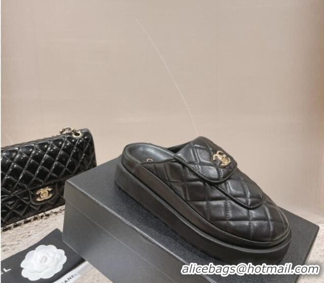 Purchase Chanel Quilted Lambskin Platform Mules Black 1213010