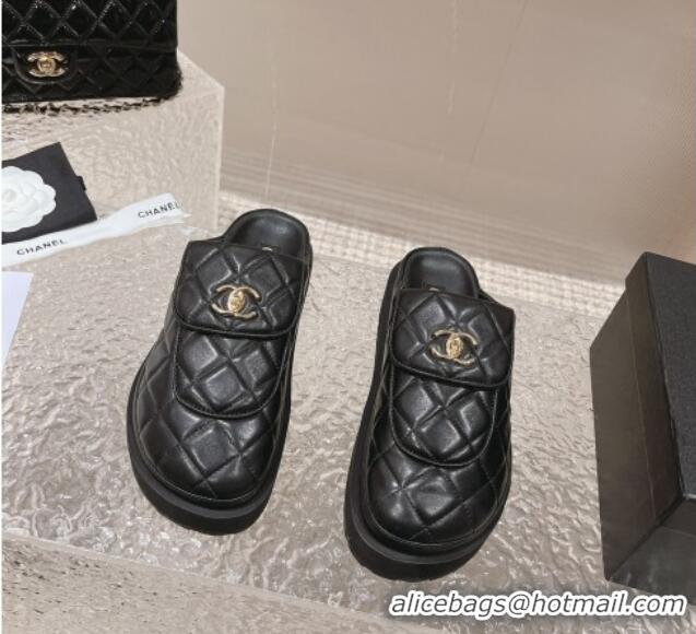 Purchase Chanel Quilted Lambskin Platform Mules Black 1213010