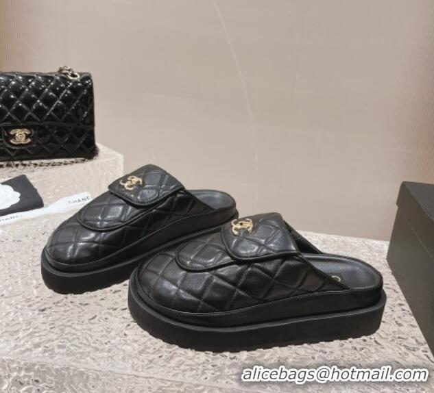 Purchase Chanel Quilted Lambskin Platform Mules Black 1213010