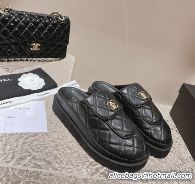 Purchase Chanel Quilted Lambskin Platform Mules Black 1213010