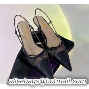 Grade Quality Chanel Slingback Pumps 6.5cm in Lambskin and Mesh Black 1213001