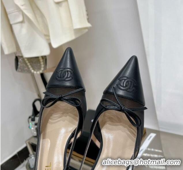 Grade Quality Chanel Slingback Pumps 6.5cm in Lambskin and Mesh Black 1213001