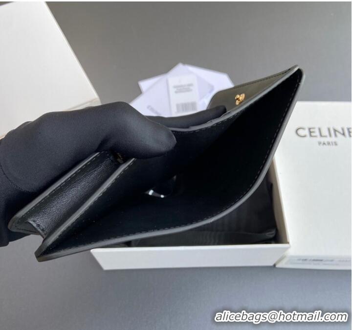 Best Design Celine TRIOMPHE COMPACT WALLET IN SHINY CALFSKIN 10K623 BLACK