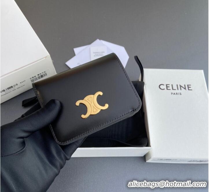 Best Design Celine TRIOMPHE COMPACT WALLET IN SHINY CALFSKIN 10K623 BLACK