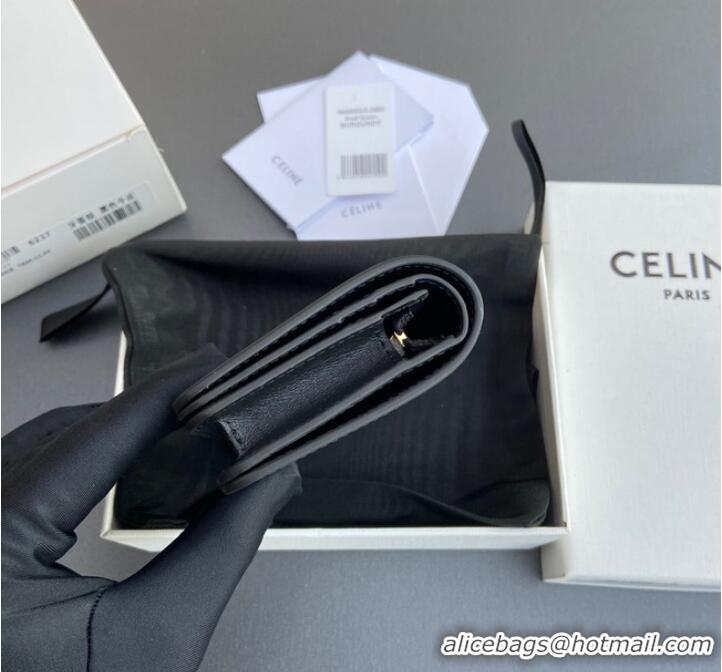 Best Design Celine TRIOMPHE COMPACT WALLET IN SHINY CALFSKIN 10K623 BLACK