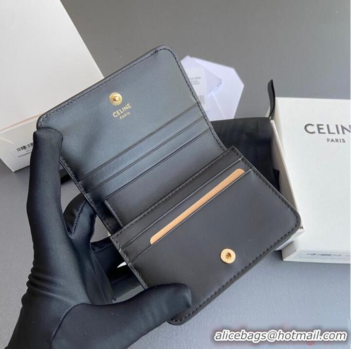 Best Design Celine TRIOMPHE COMPACT WALLET IN SHINY CALFSKIN 10K623 BLACK