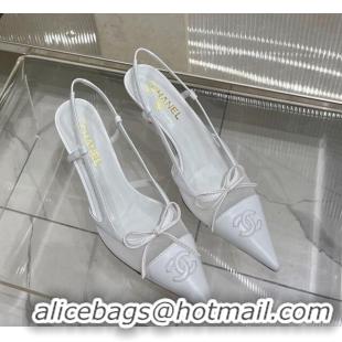 Good Product Chanel Slingback Pumps 6.5cm in Lambskin and Mesh White 1213002