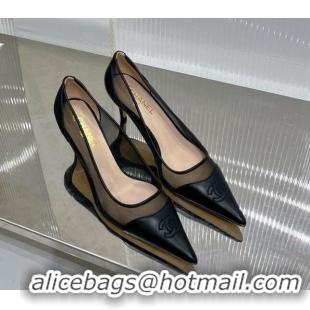 Best Product Chanel Medium Heel Pumps 6.5cm in Lambskin and Mesh Black 1213005