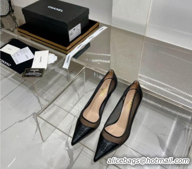 Best Product Chanel Medium Heel Pumps 6.5cm in Lambskin and Mesh Black 1213005