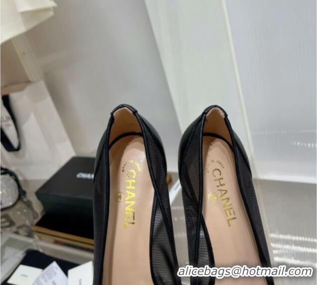 Best Product Chanel Medium Heel Pumps 6.5cm in Lambskin and Mesh Black 1213005